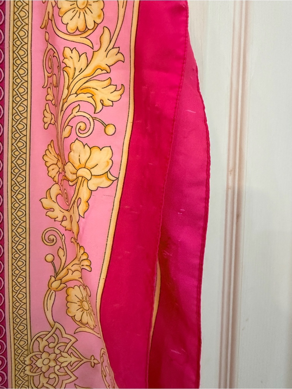 Vintage Kathie Lee Collection Pink Purple Gold Floral Silk Scarf Wrap - Picture 4 of 5